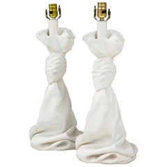 Pair of White Plaster Draped Table Lamps