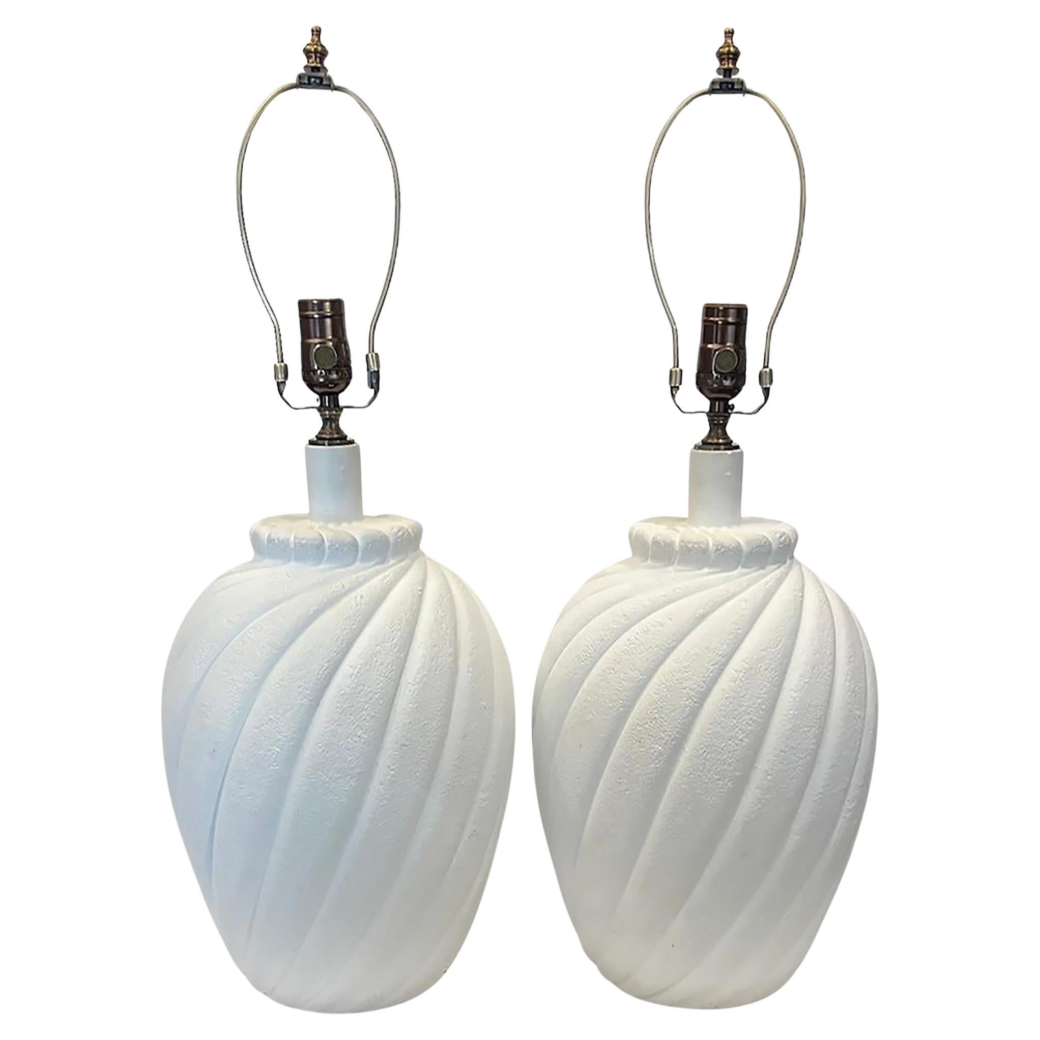Pair of White Plaster Lamps