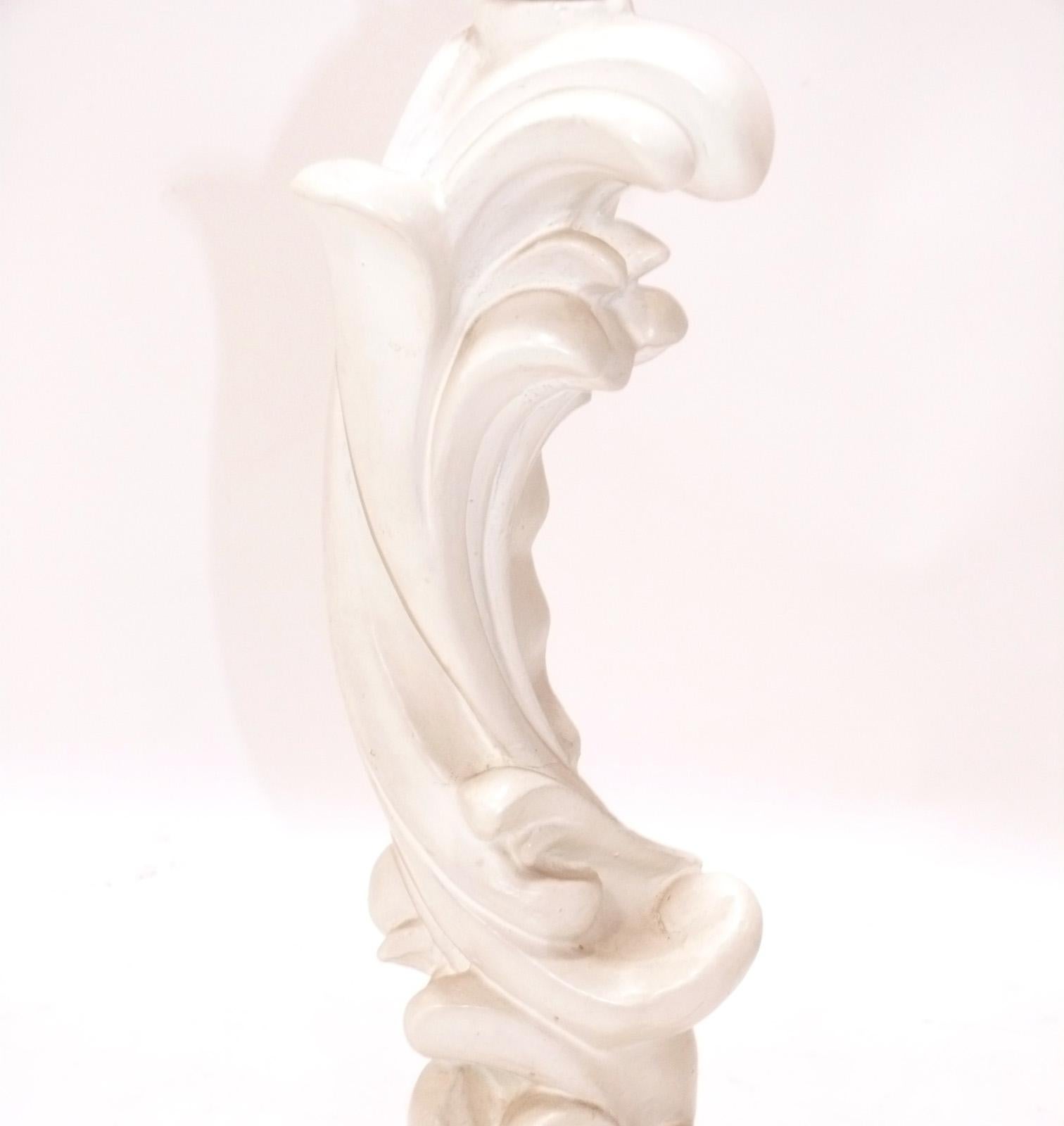 French Pair of White Plaster Lamps in the Manner of Serge Roche