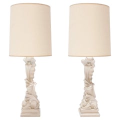 Pair of White Plaster Lamps in the Manner of Serge Roche