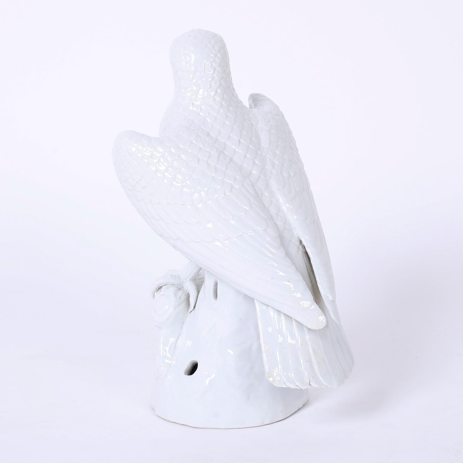 Folk Art Pair of White Porcelain Birds