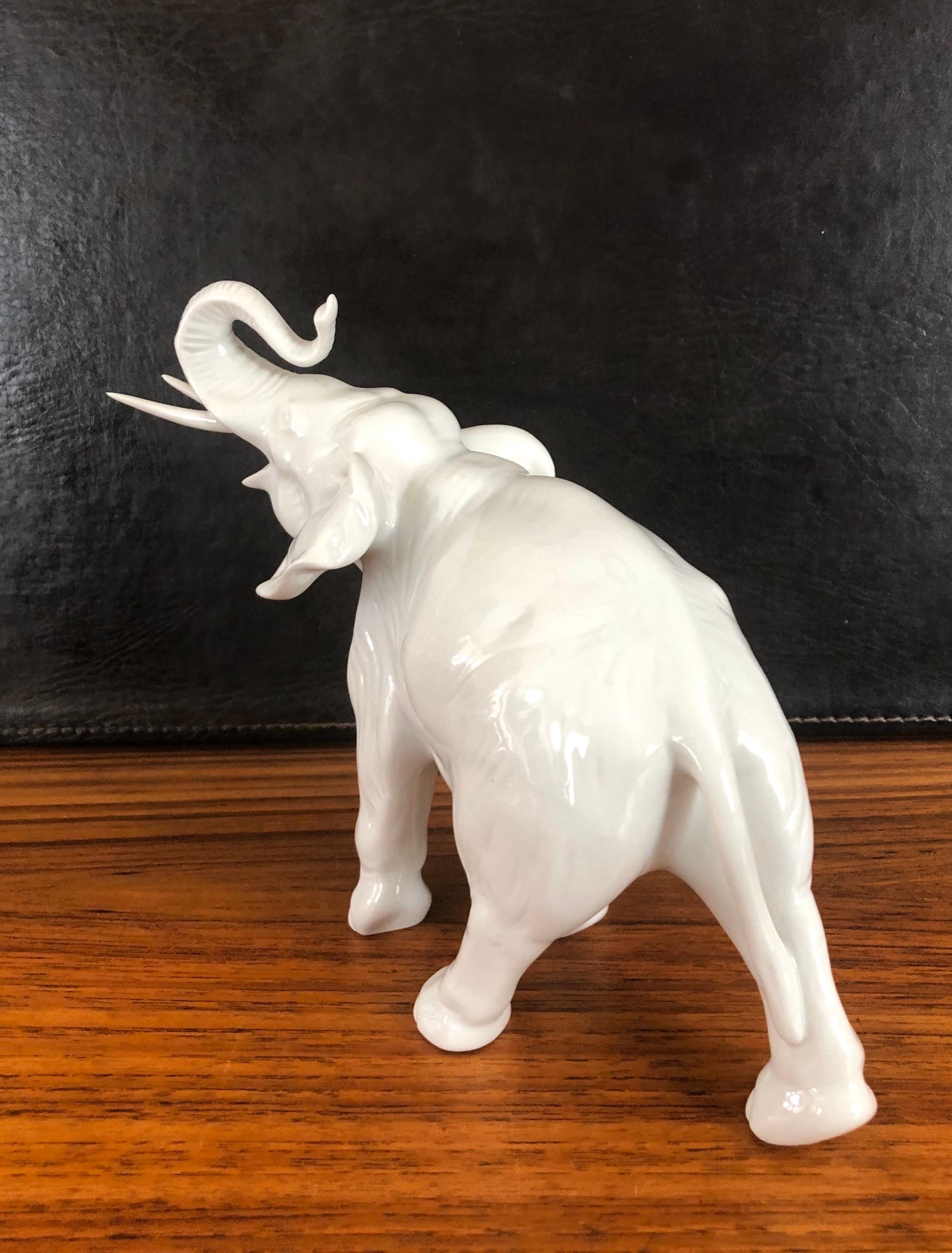 Pair of White Porcelain Elephant Sculptures by Royal Dux For Sale 2