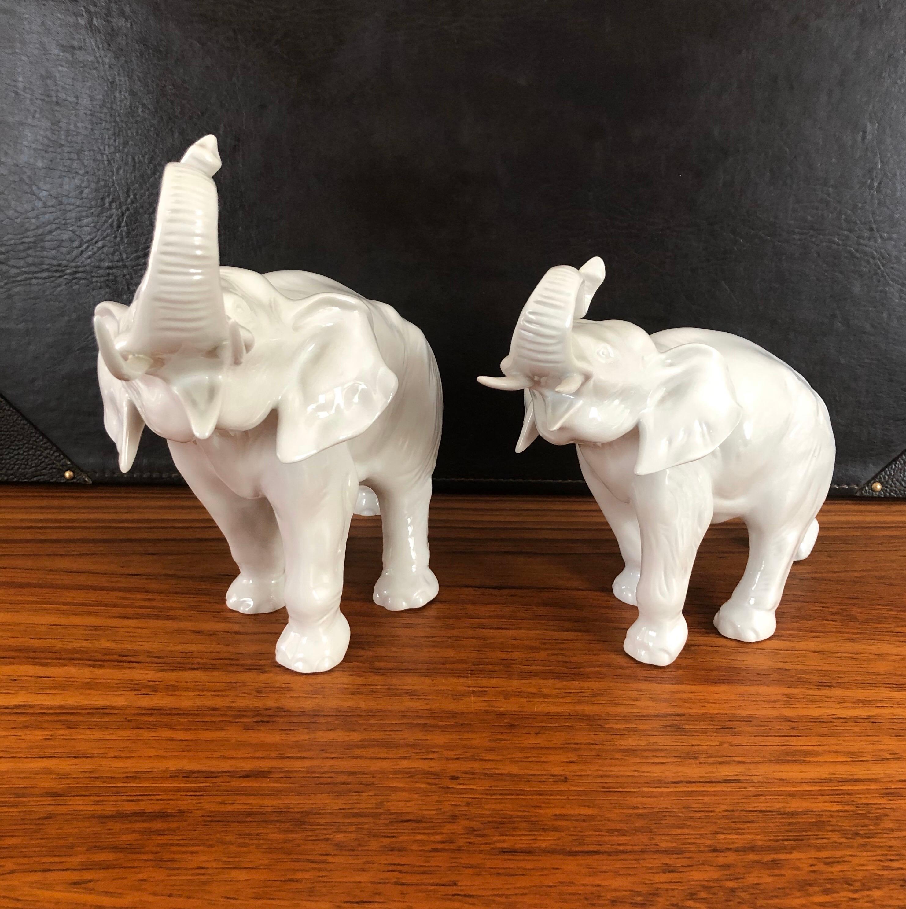 Pair of White Porcelain Elephant Sculptures by Royal Dux For Sale 4