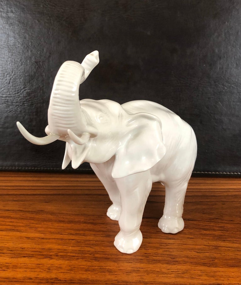 Pair of White Porcelain Elephant Sculptures by Royal Dux For Sale at