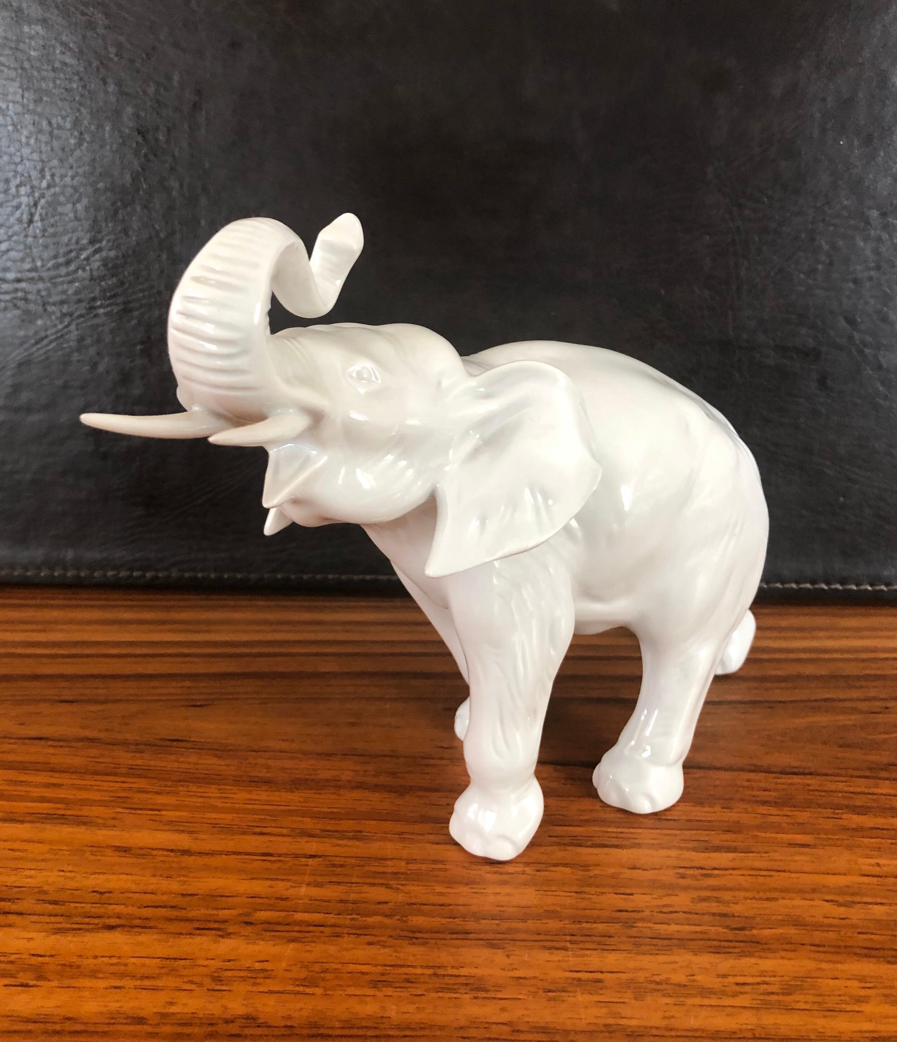 20th Century Pair of White Porcelain Elephant Sculptures by Royal Dux For Sale