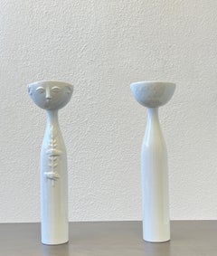 Coppia di portacandele Eva in porcellana bianca di Bijorn Wiinblad per Rosenthal