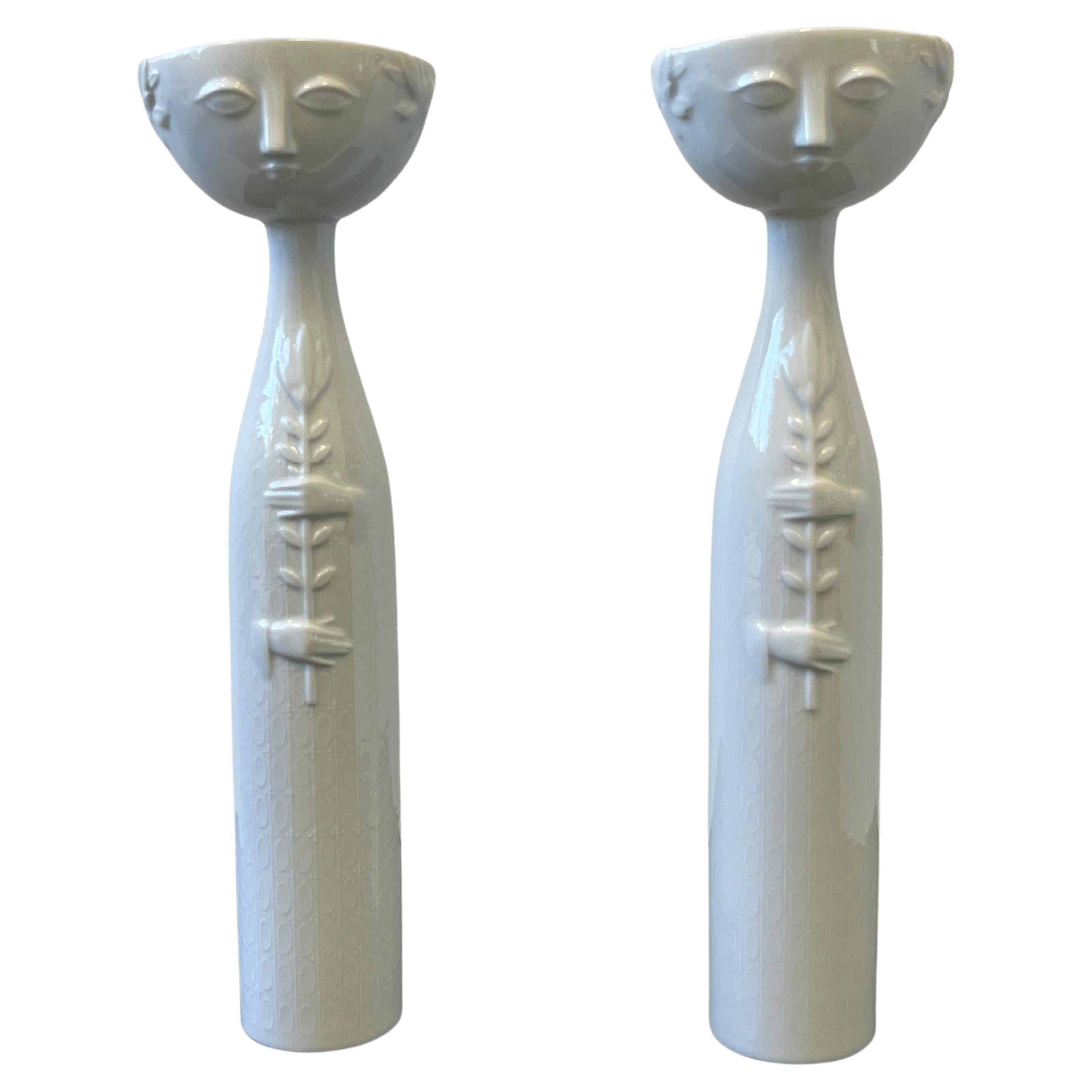Pair of White Porcelain Eva Candle Holders by Bijorn Wiinblad for Rosenthal 