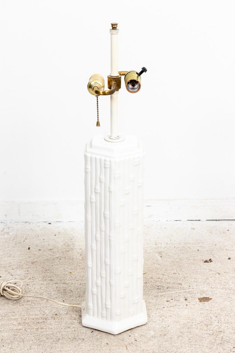 Pair of White Porcelain Faux Bamboo Table Lamps For Sale at 1stDibs