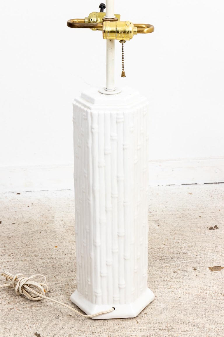 Pair of White Porcelain Faux Bamboo Table Lamps For Sale at 1stDibs