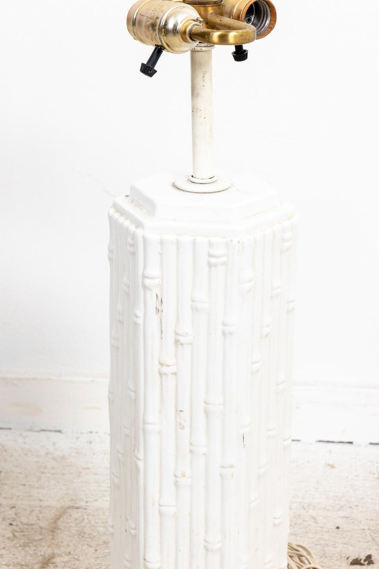 Pair of White Porcelain Faux Bamboo Table Lamps For Sale at 1stDibs