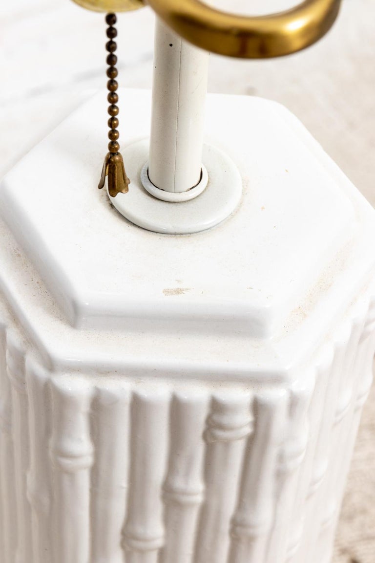 Pair of White Porcelain Faux Bamboo Table Lamps For Sale at 1stDibs