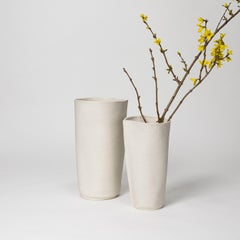 Pair of White Porcelain Kawa Vessels, Tactile, Organic, Leather Cast Ceramics
