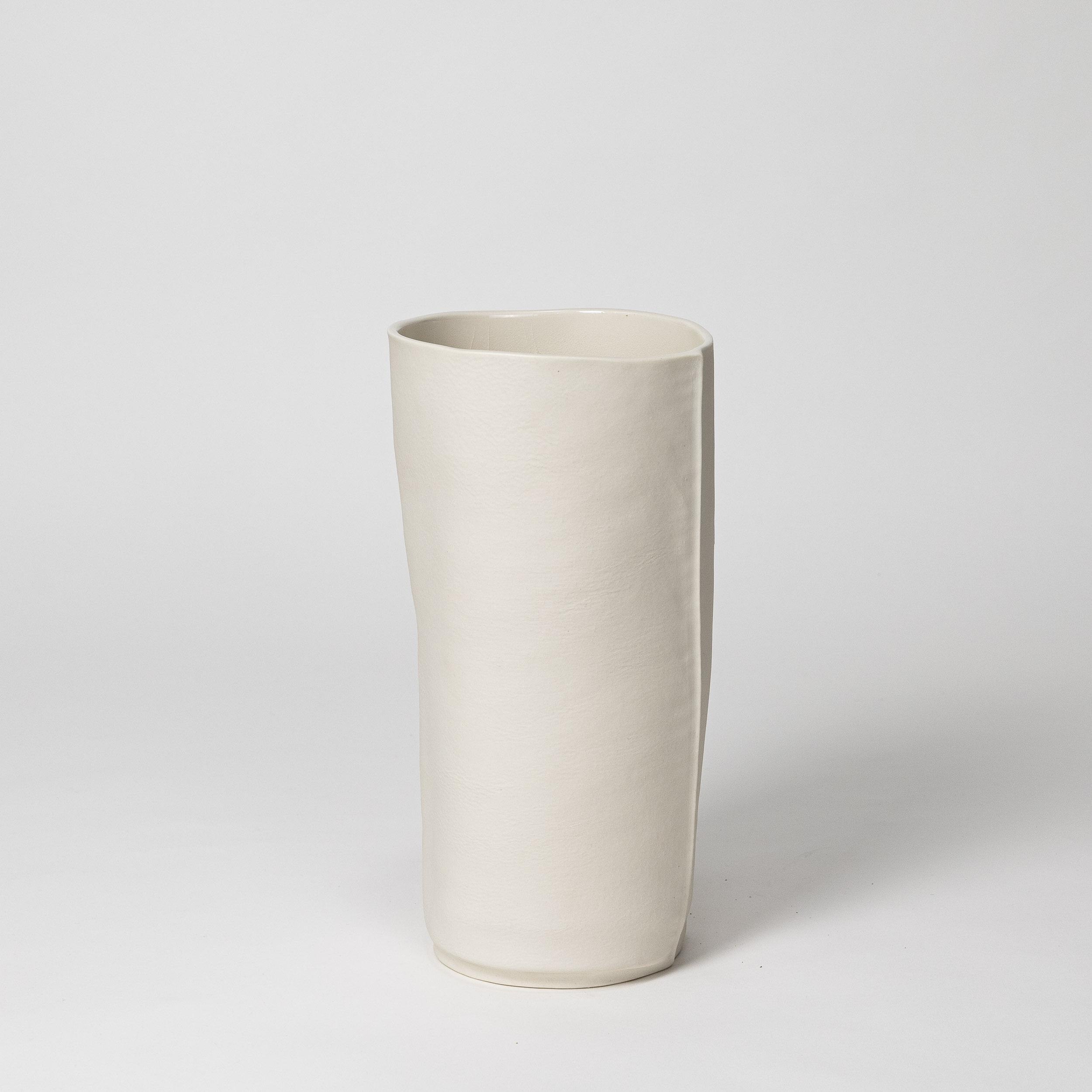 Hand-Crafted Pair of White Porcelain Kawa Vessels, Tactile, Organic, Leather Cast Ceramics For Sale
