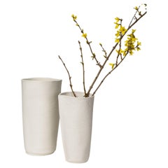 Pair of White Porcelain Kawa Vessels, Tactile, Organic, Leather Cast Ceramics