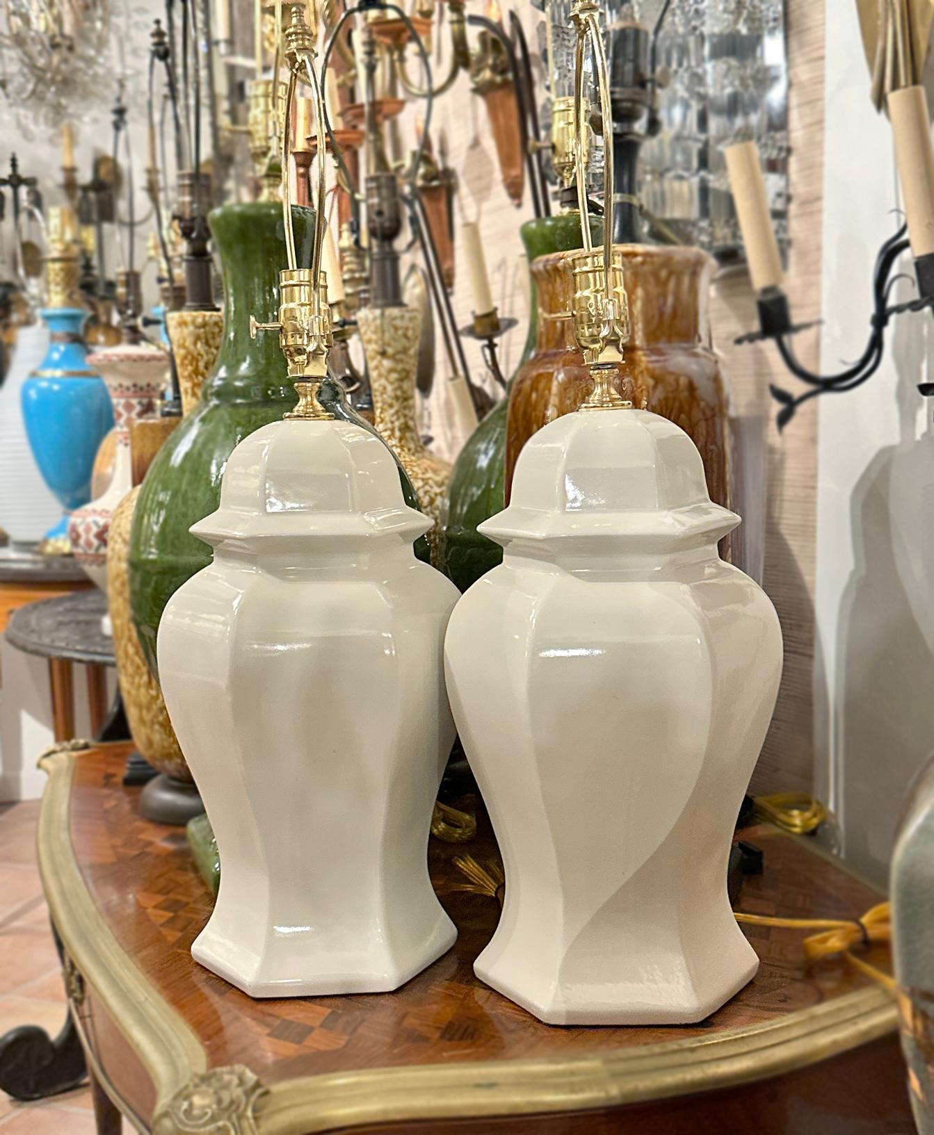 Mid-20th Century Pair of White Porcelain Lamps For Sale