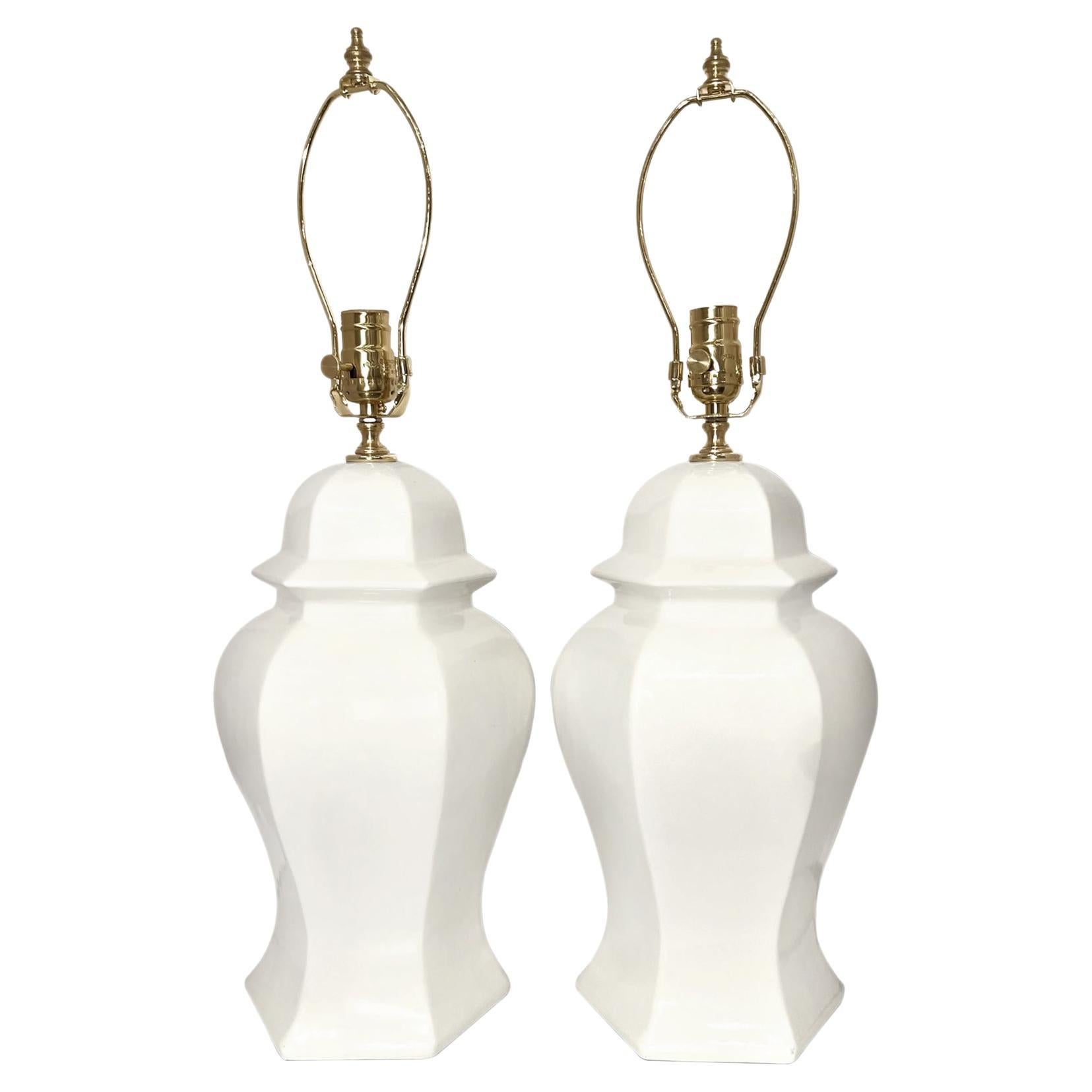 Pair of White Porcelain Lamps For Sale