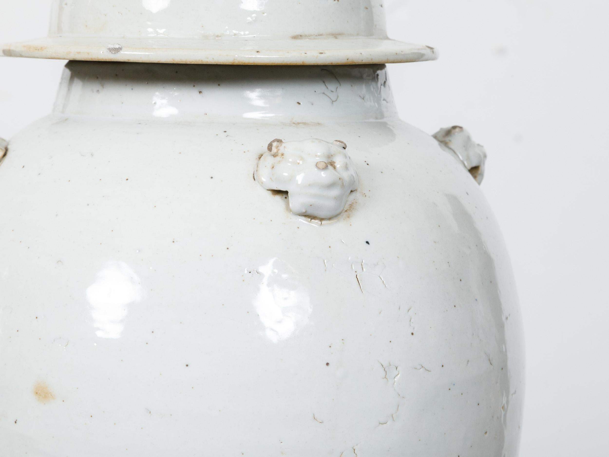 Pair of White Porcelain Lidded Urns Table Lamps on Gilt Bases, US-Wired For Sale 1