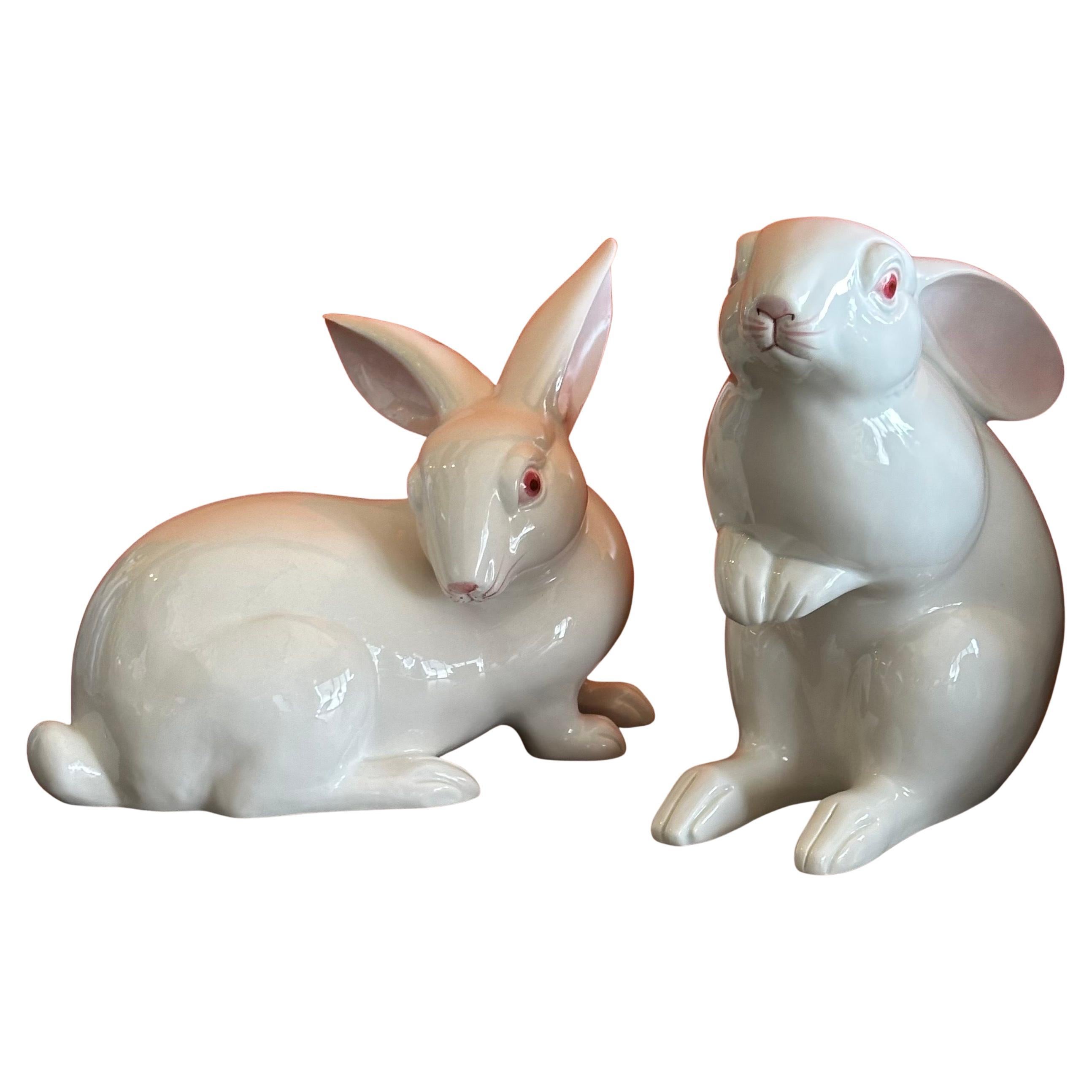 Messicano Coppia di conigli in porcellana bianca di Fitz and Floyd in vendita