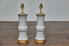 Pair of White Porcelain Table Lamps on Custom Giltwood Bases, Wired for the USA