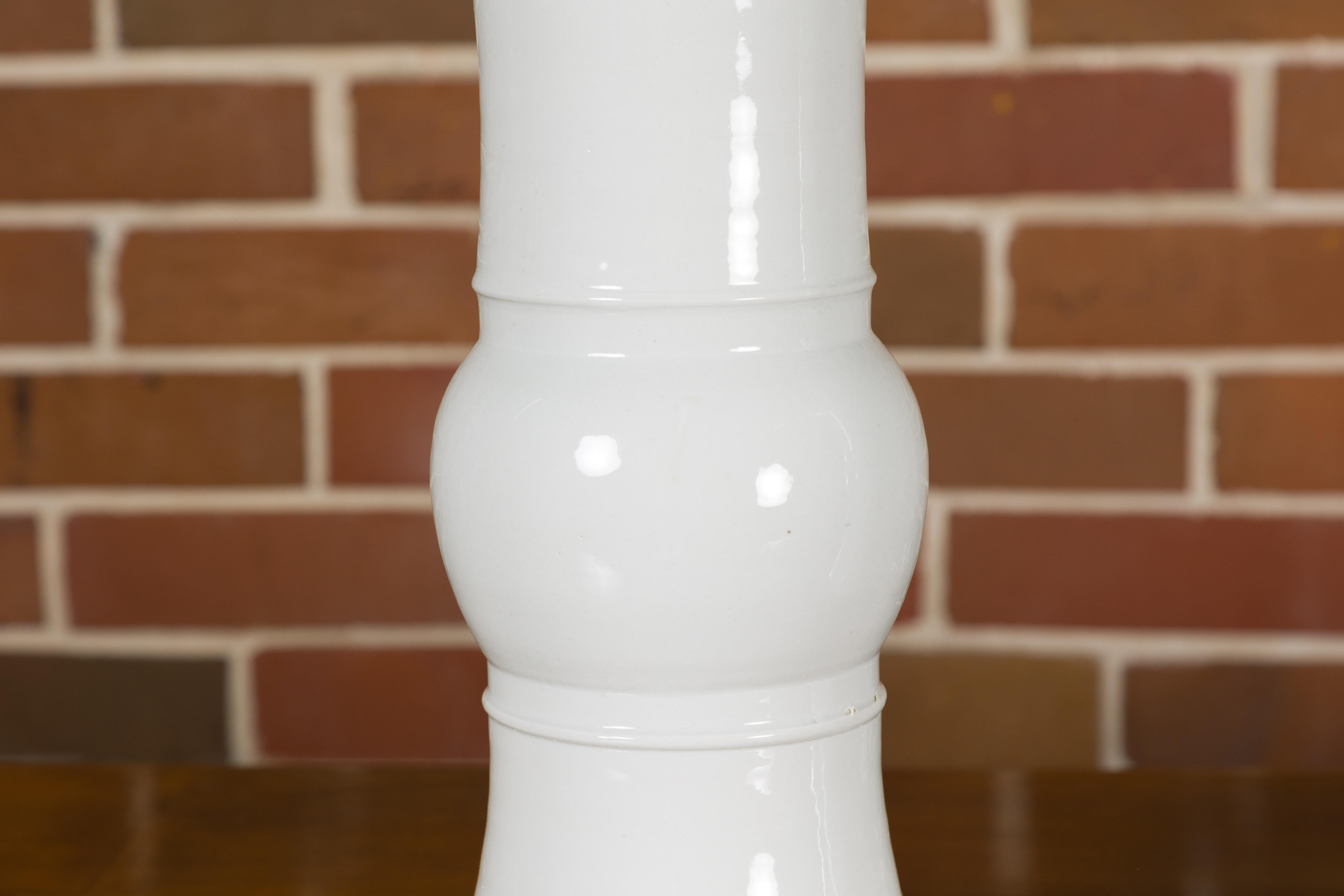 Pair of White Porcelain Table Lamps on Custom Lucite Bases, Wired for the USA 4