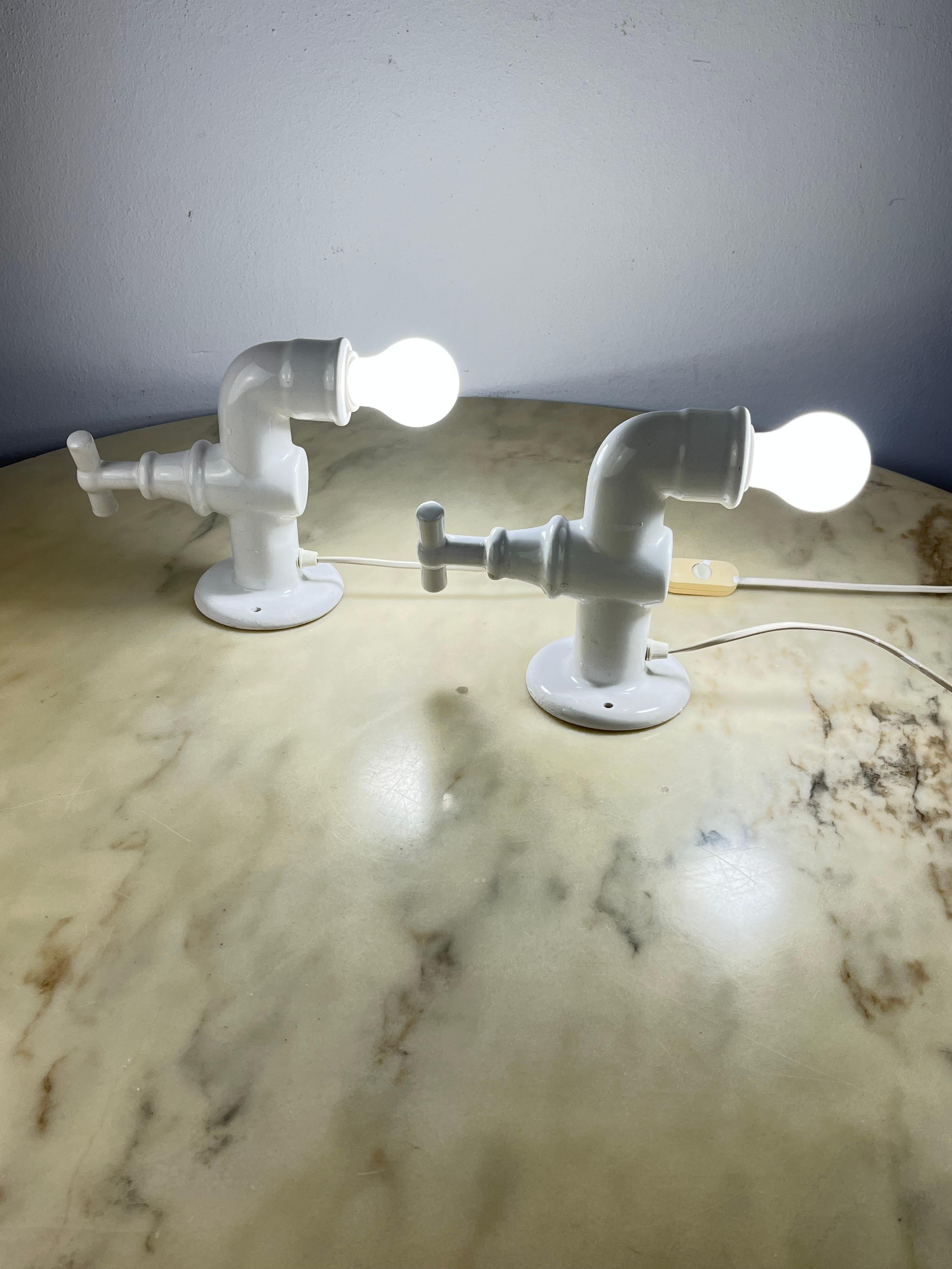 Italian Pair of White Porcelain Wall Lamps, Italy, 1970s For Sale