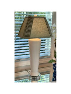 Pair of White Pottery Table Lamps with Custom Made Linen Shades, 1960's