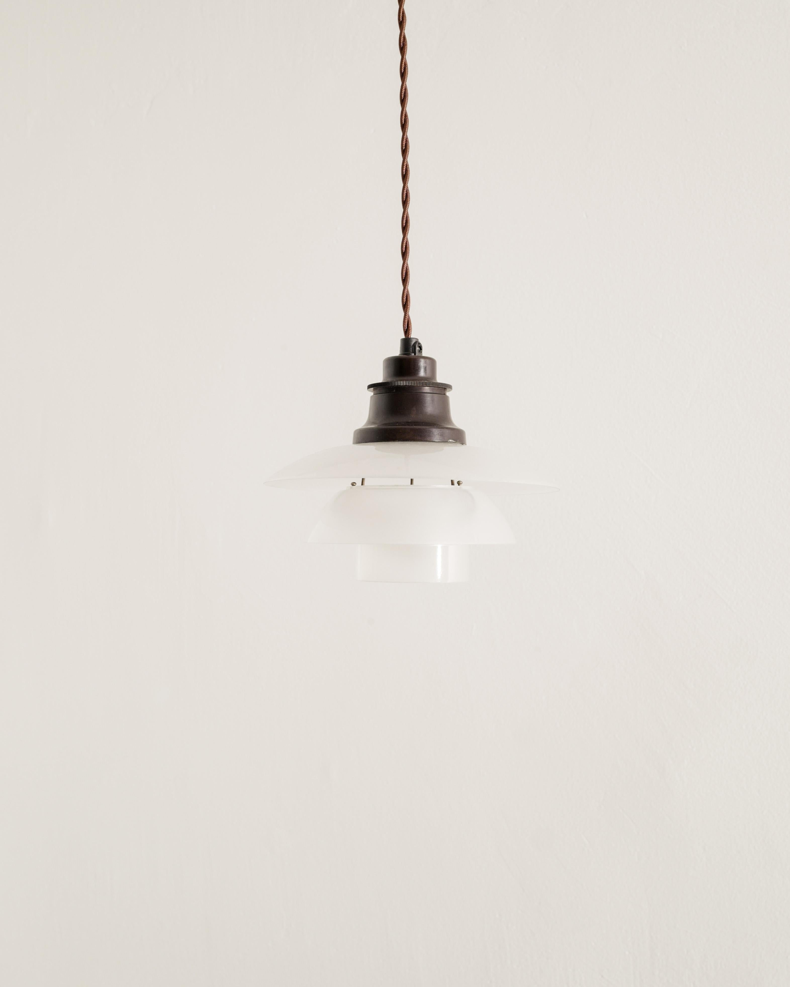 Danish Pair of White Poul Henningsen PH 2/2 Mid Century Pendant by Louis Poulsen, 1930s