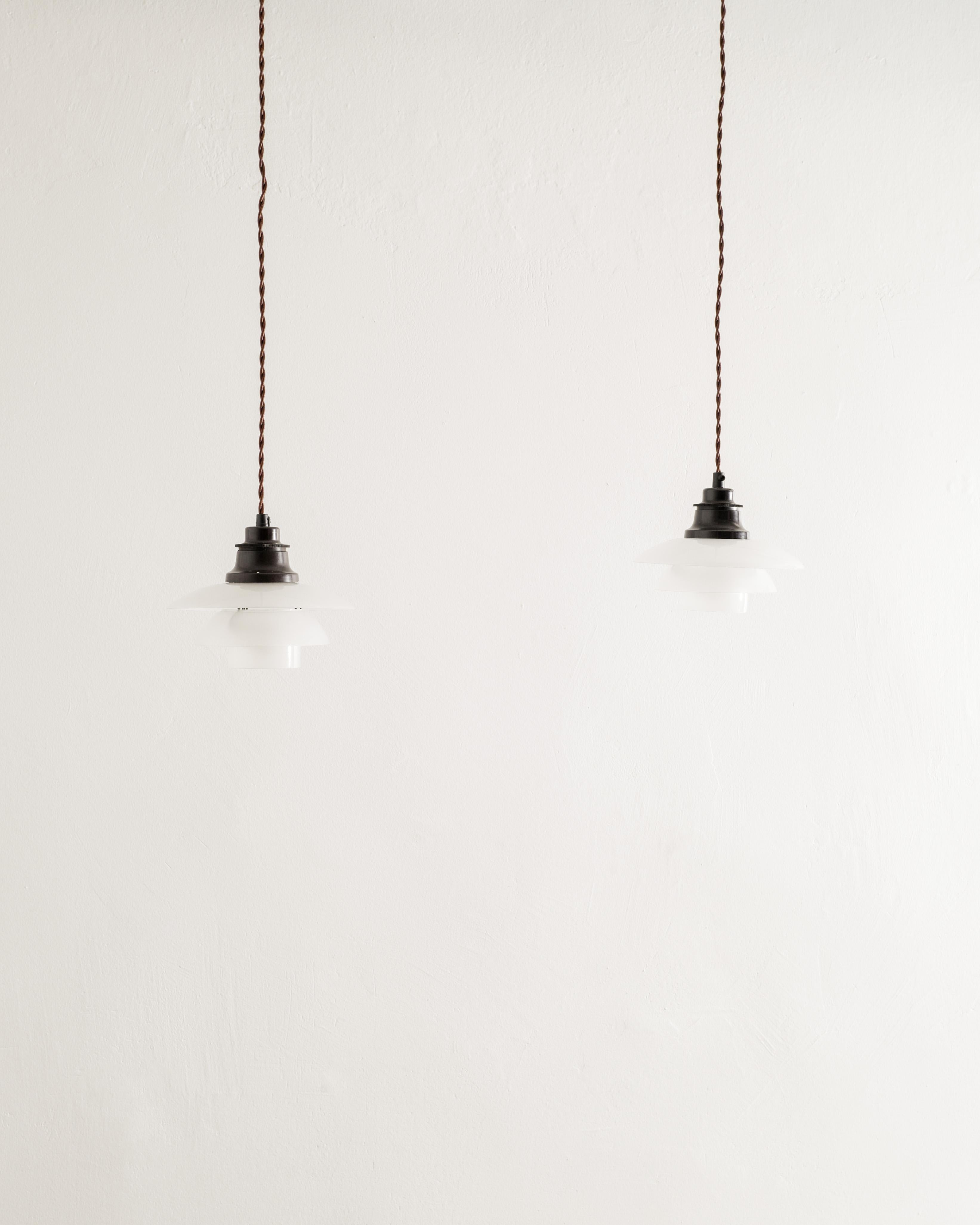 Pair of White Poul Henningsen PH 2/2 Mid Century Pendant by Louis Poulsen, 1930s In Good Condition In Stockholm, SE