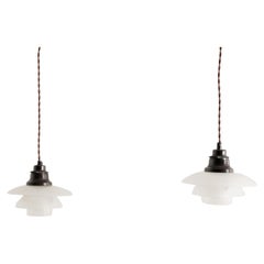Pair of White Poul Henningsen PH 2/2 Mid Century Pendant by Louis Poulsen, 1930s