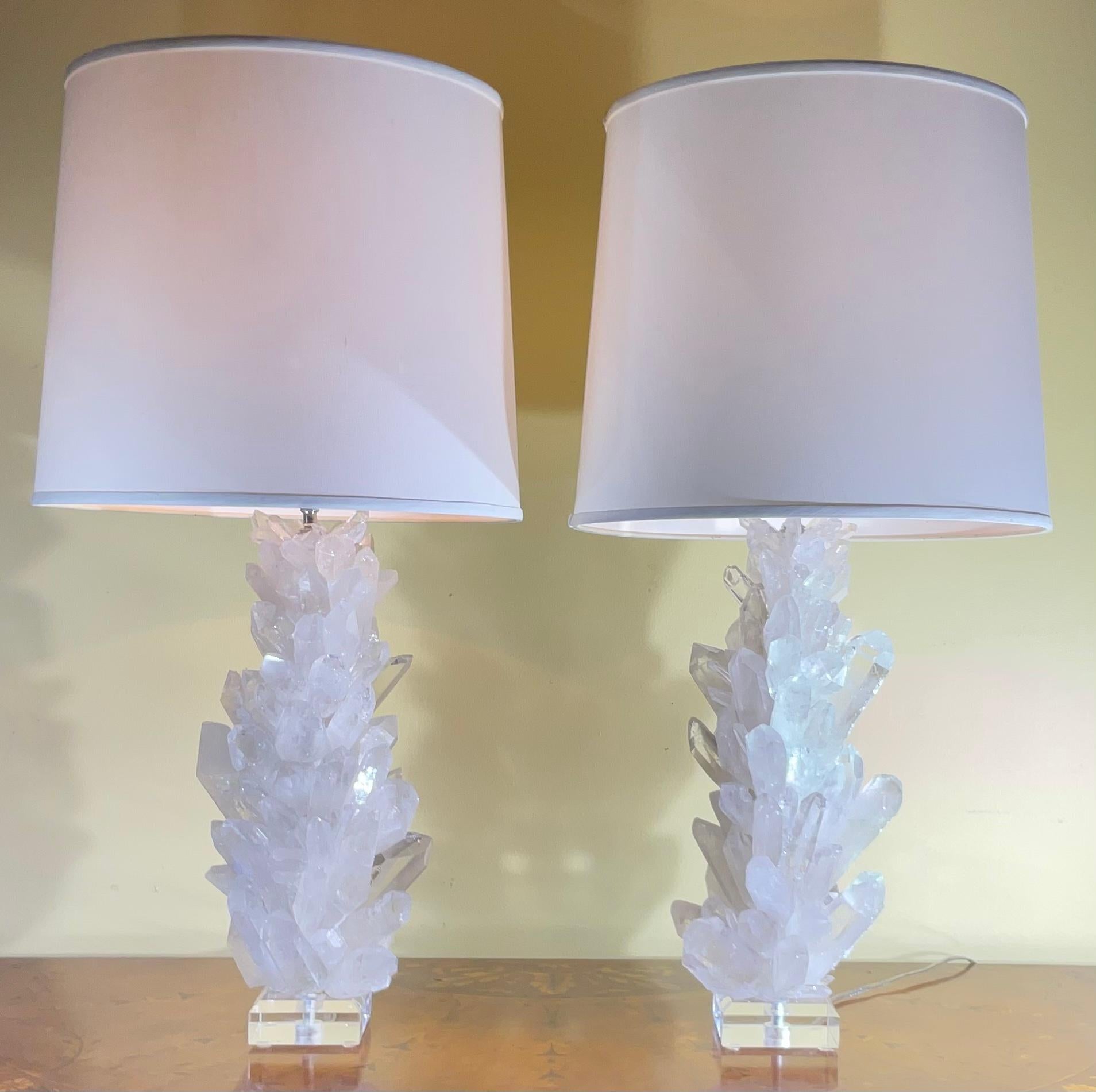 Pair of White Quartz Crystal Table Lamps by Joseph Malekan For Sale 6