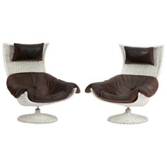 Pair of White Rattan Armchairs by Gérard Van Den Berg, circa 1970