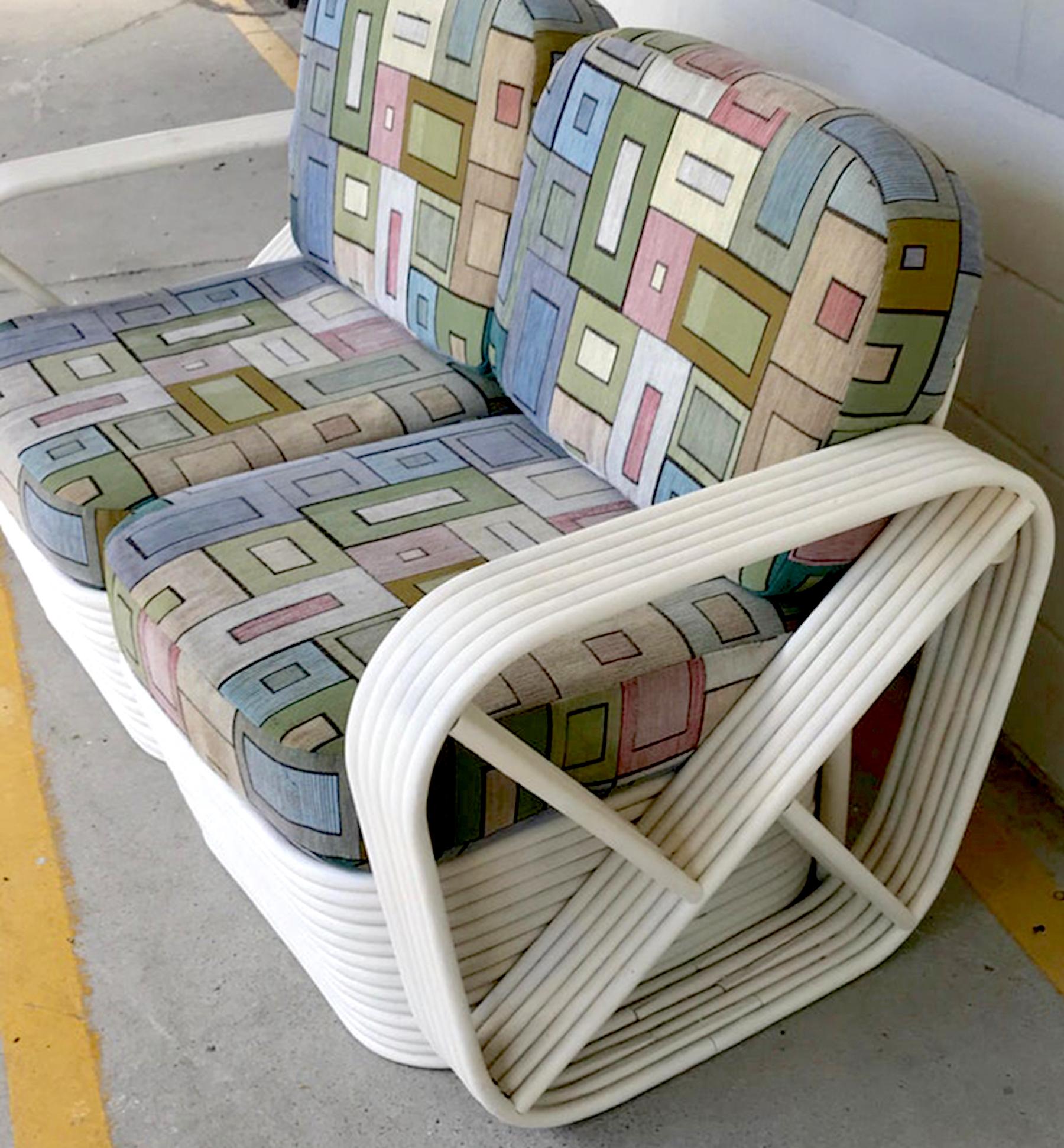 Polychromed Pair of White Rattan Sofa Frames by Paul Frankl For Sale