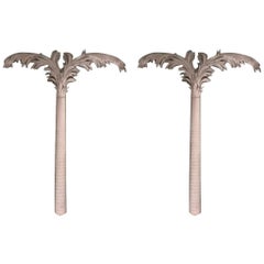 Pair of White Resin Pilaster Palm Tree Wall Ornaments, Manner of Tate & Hall