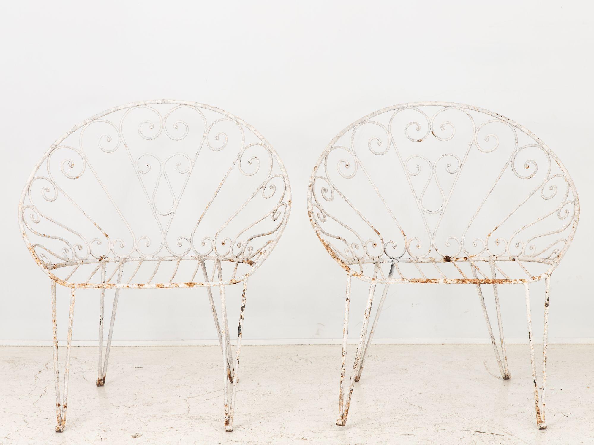 Pair of White Round Garden or Bistro Chairs, 1970s For Sale 5