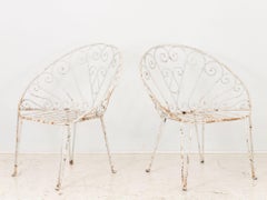 Pair of White Round Garden or Bistro Chairs, 1970s