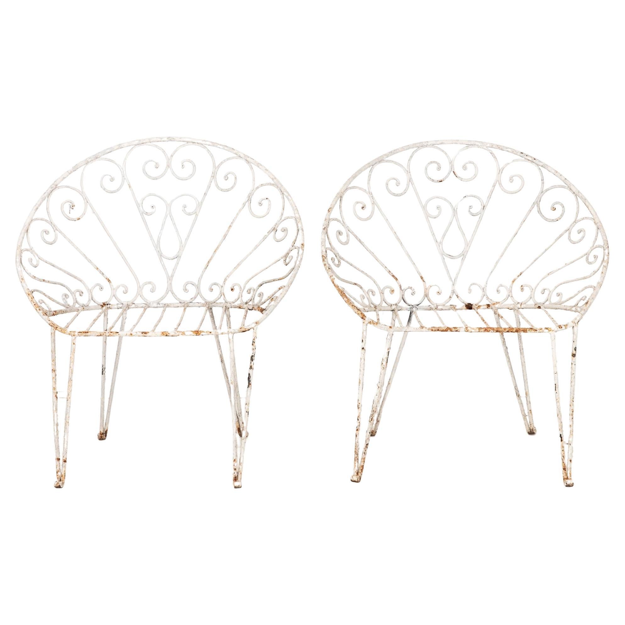 Pair of White Round Garden or Bistro Chairs, 1970s