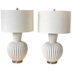 Pair of White Round Large Lamps