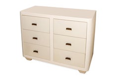 Pair of White Satin Lacquer Dressers with Parchment Drawers by Juan Montoya
