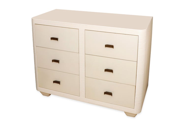 Pair of White Satin Lacquer Dressers with Parchment Drawers by Juan