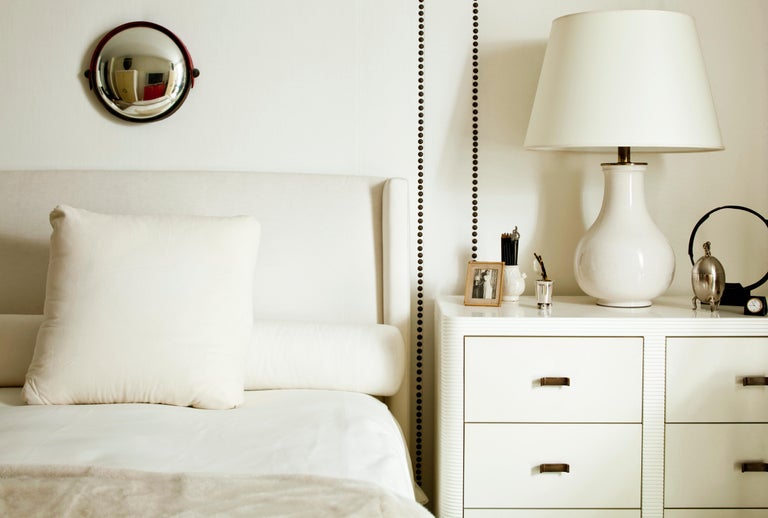 Pair of White Satin Lacquer Dressers with Parchment Drawers by Juan