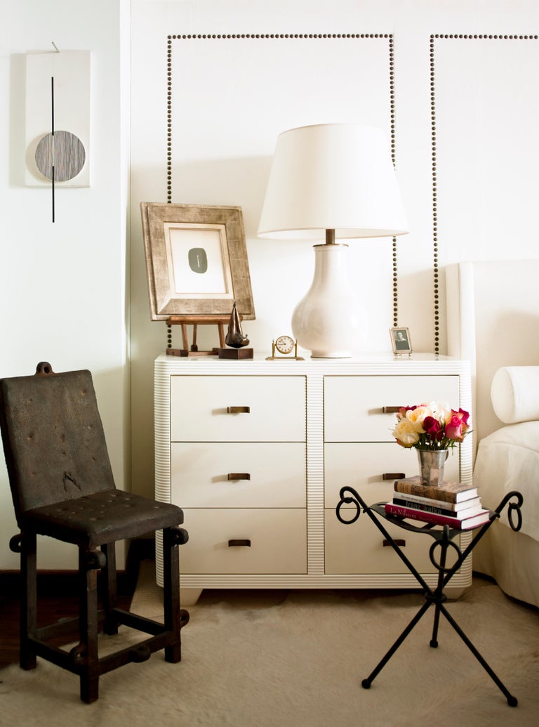 Pair of White Satin Lacquer Dressers with Parchment Drawers by Juan