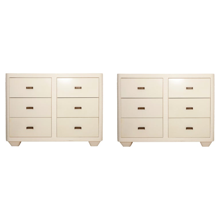 Pair of White Satin Lacquer Dressers with Parchment Drawers by Juan