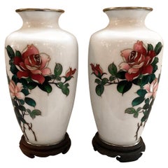 Pair of White Sato Cloisonné Vases