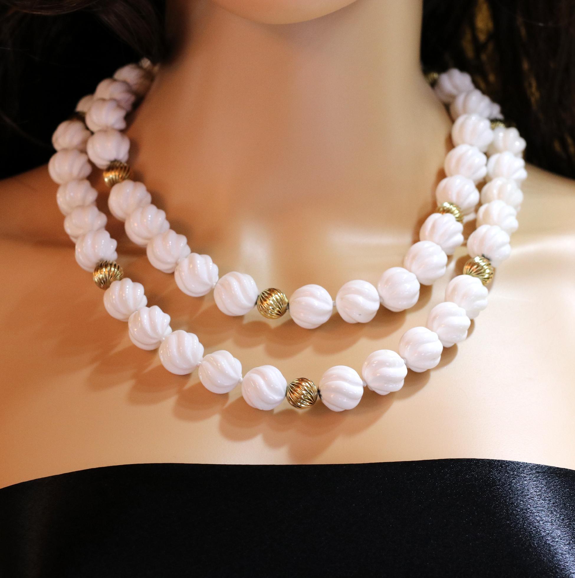 Women's Pair of White Shell and Gold Bead Necklaces