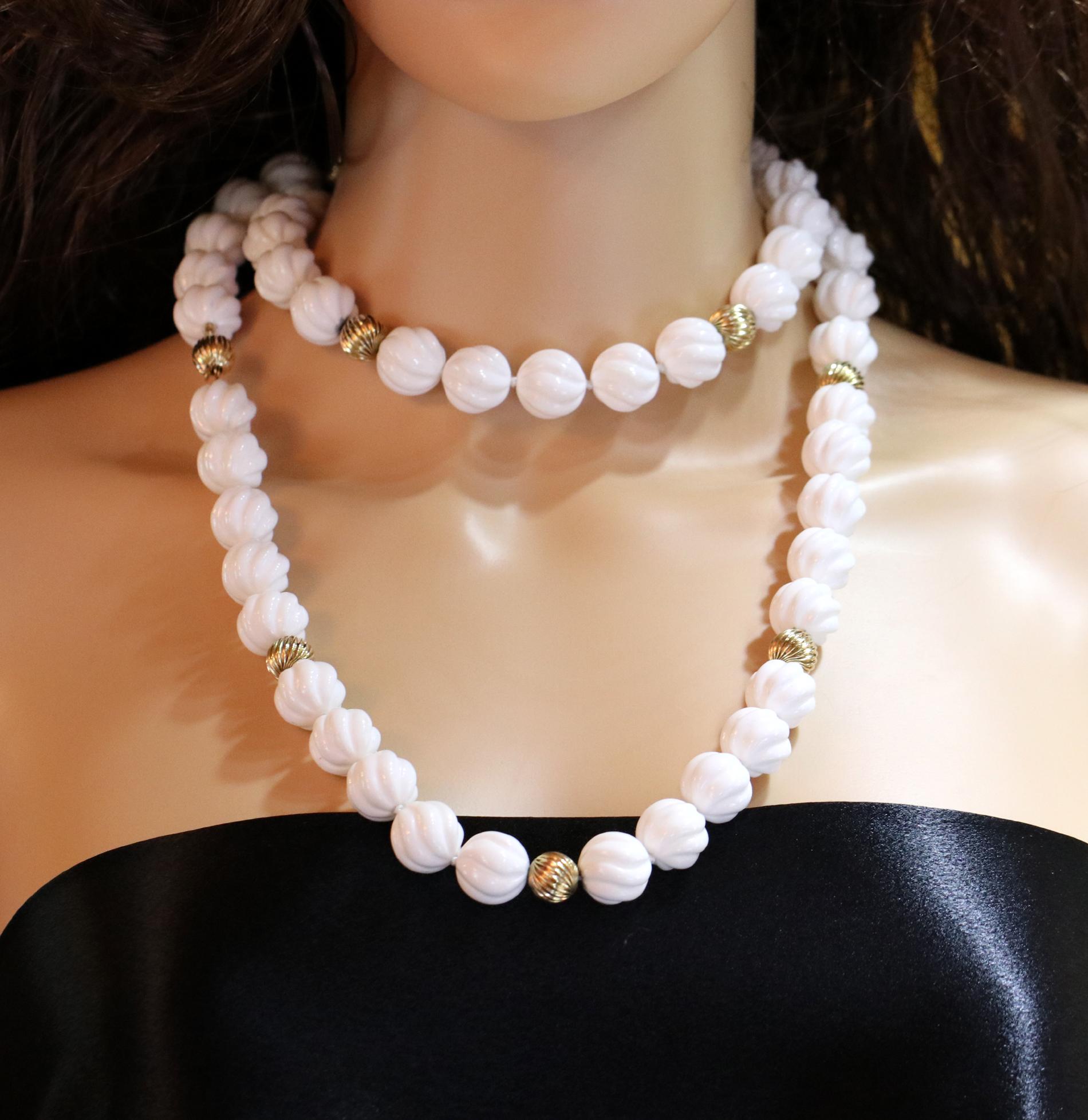 Pair of White Shell and Gold Bead Necklaces 1