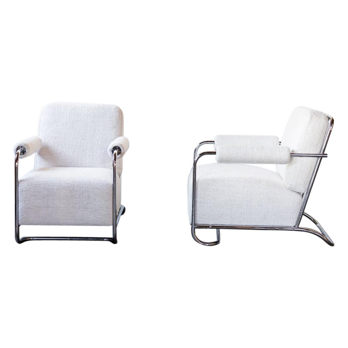 Pair of White Silk Gilbert Rohde Chairs