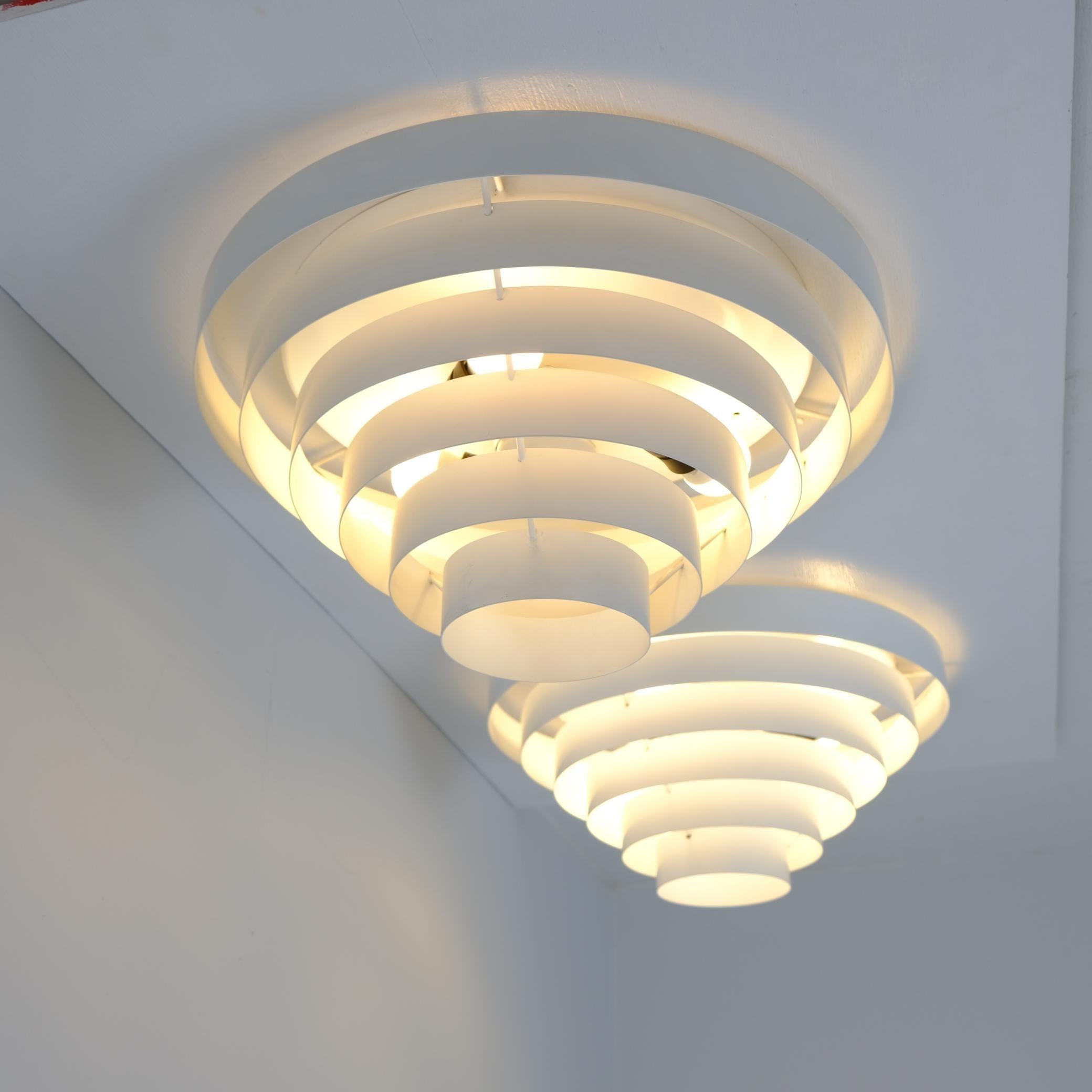 Pair of White Slated Alvar Aalto Style Flush Mounts Model AE74/45, Itsu 1950s In Good Condition For Sale In Helsinki, FI