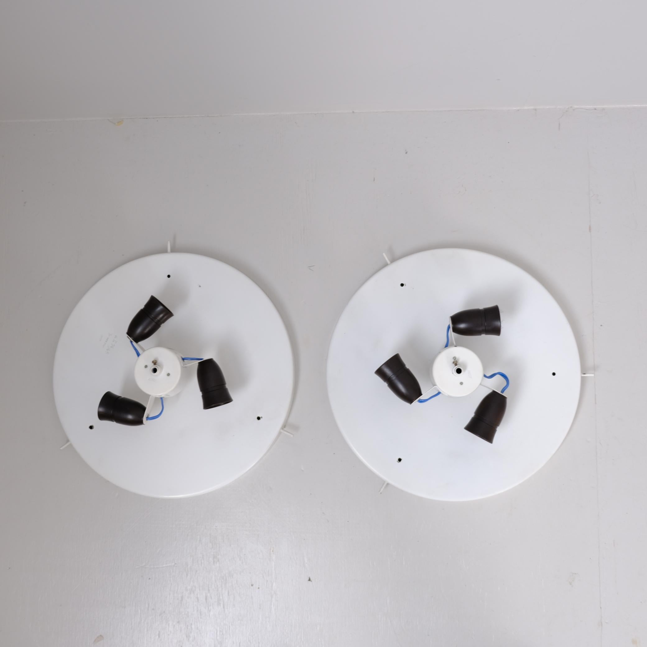 Metal Pair of White Slated Alvar Aalto Style Flush Mounts Model AE74/45, Itsu 1950s For Sale