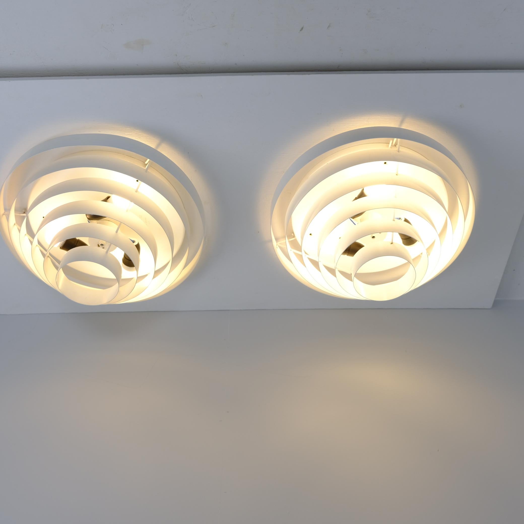 Pair of White Slated Alvar Aalto Style Flush Mounts Model AE74/45, Itsu 1950s For Sale 1