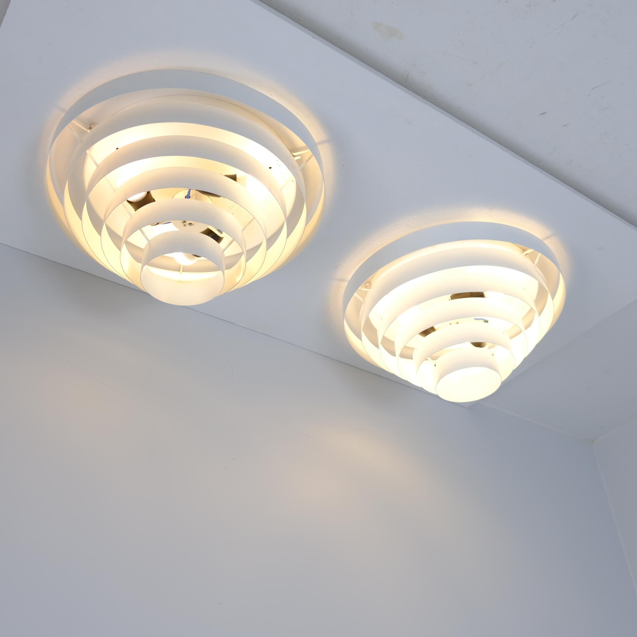 Pair of White Slated Alvar Aalto Style Flush Mounts Model AE74/45, Itsu 1950s For Sale 2